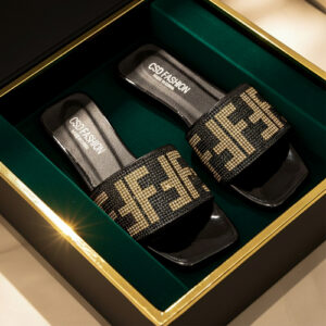 Square Toe Rhinestone Letter Slipper