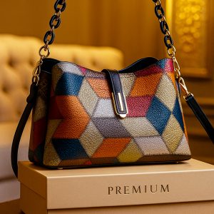 Contrast Color Retro One Shoulder Cross Border Bag Black