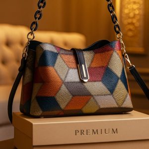 Contrast Color Retro One Shoulder Cross Border Bag Black