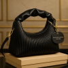 Textured vertical stripes handbag Black