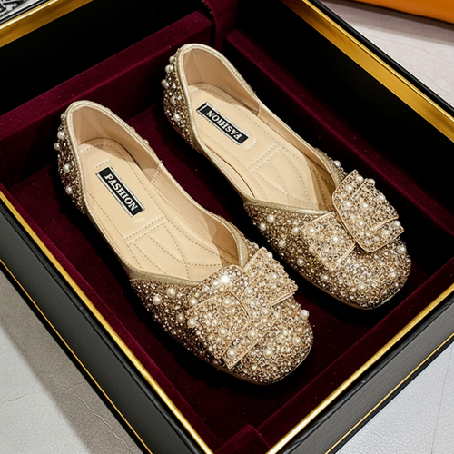 Korean style Ladies flat Nagra shoes Golden / code=n4gl