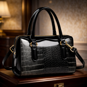 Shiny Leather Fashion Stone Pattern Handbag Black / code=1001b