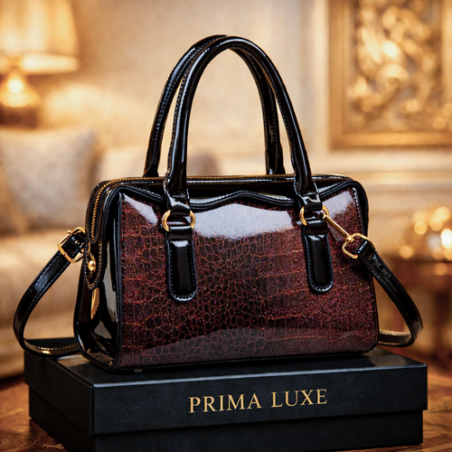 Shiny Leather Fashion Stone Pattern Handbag Brown / code=1001br