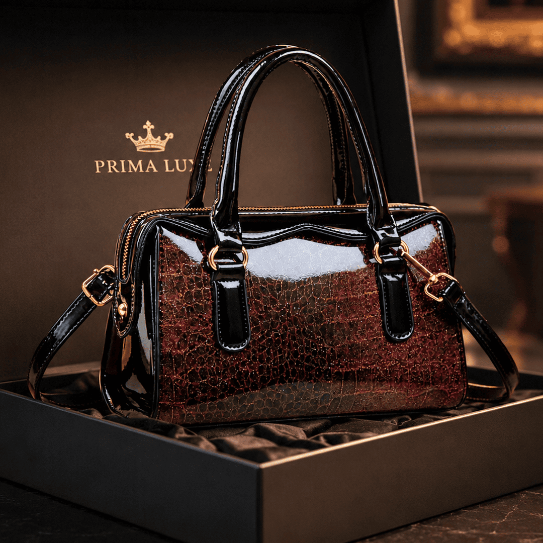 Shiny Leather Fashion Stone Pattern Handbag Brown / code=1001br