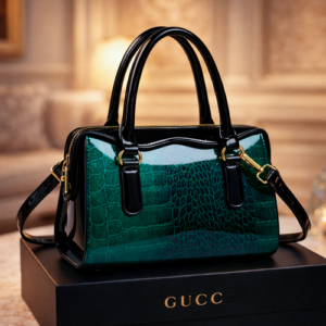 Shiny Leather Fashion Stone Pattern Handbag Green / code=1001g