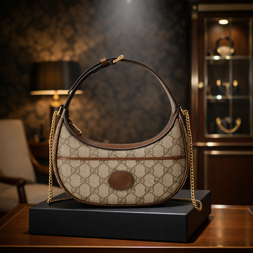 luxury printed leather moon shape handbag / code=gc2